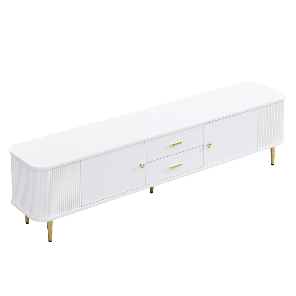 TV-Schrank mit Schubladen, gewellte Seiten, goldene Griffe und Beine für Wohnzimmer, gebogene Ecken, 170 cm Länge – Detail 13