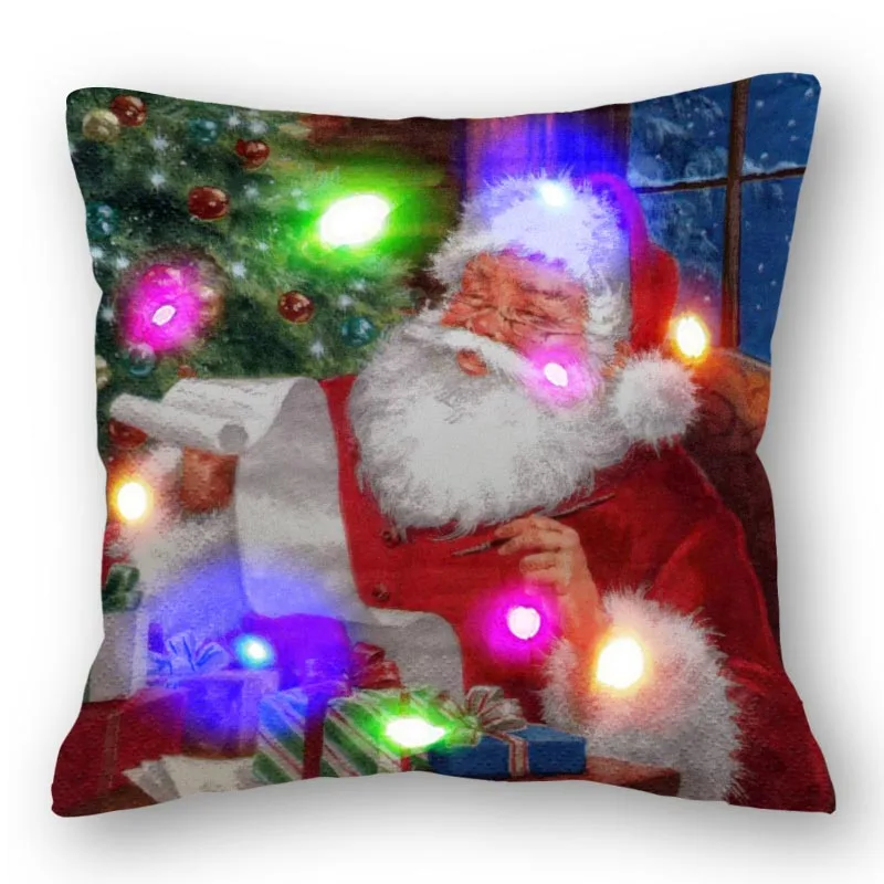 

40X40cm Santa Claus Pillow LED Light Christmas Novelties Ornaments Satin Pillowcase Home Decor Dropshipping Center Cushion Cove