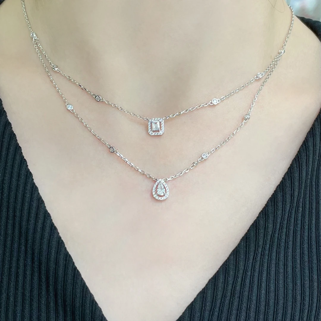 

925 Sterling Silver Luxury Jewelry My Twin Series Women's Diamond Double Ring Necklace Wedding Necklace