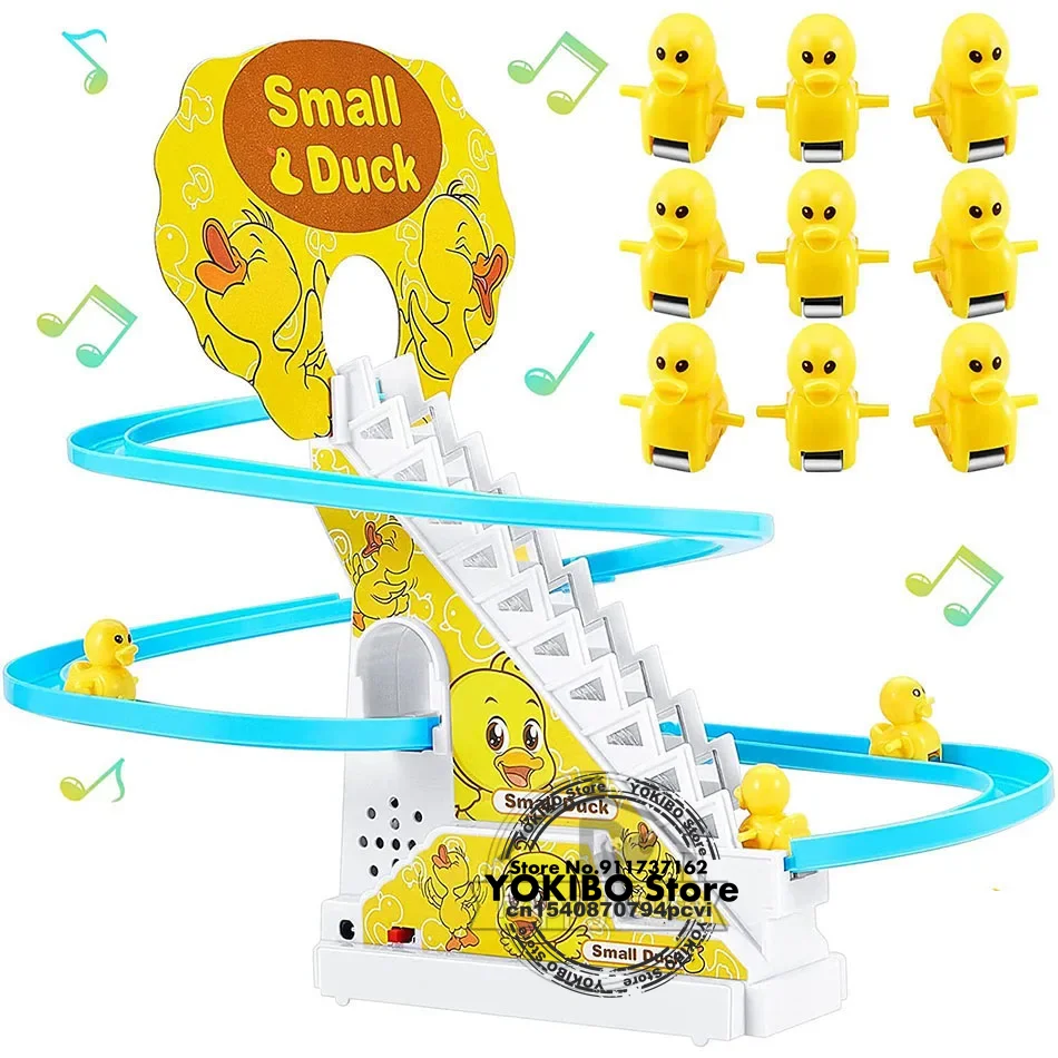Acquista Set di montagne russe per bambini giocattolo per scale per arrampicata su anatra elettrica con luce LED lampeggiante in Italia a partire da 4.96