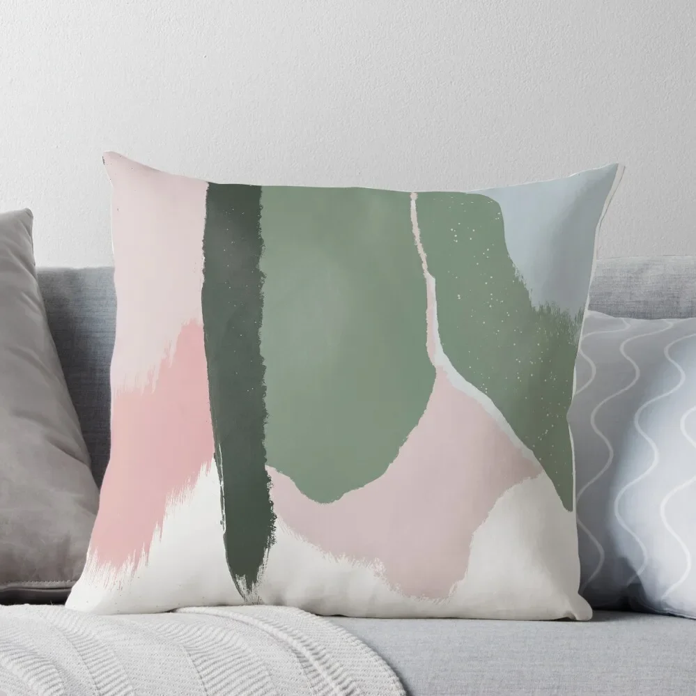 

Abstract Art Paint Brush Strokes in Blush Pink & Sage Green Throw Pillow Decorative Cushion