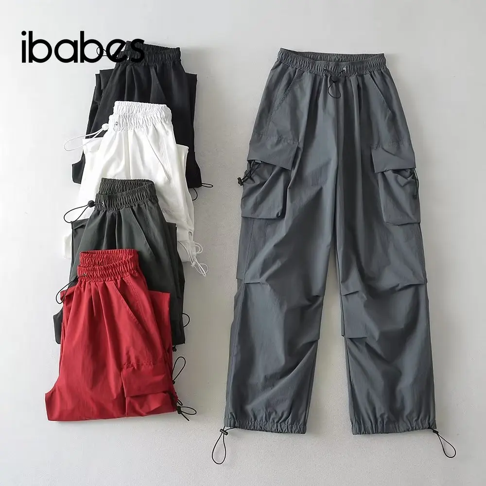 Fitness Cargo Pants for Women Solid Baggy Straight Trousers 2023 Summer High Street Capris Workout Casual Jogging Pockets Pants