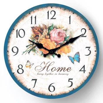 European Blue Frame Flower Wall Clock – Silent Quartz Decor 1