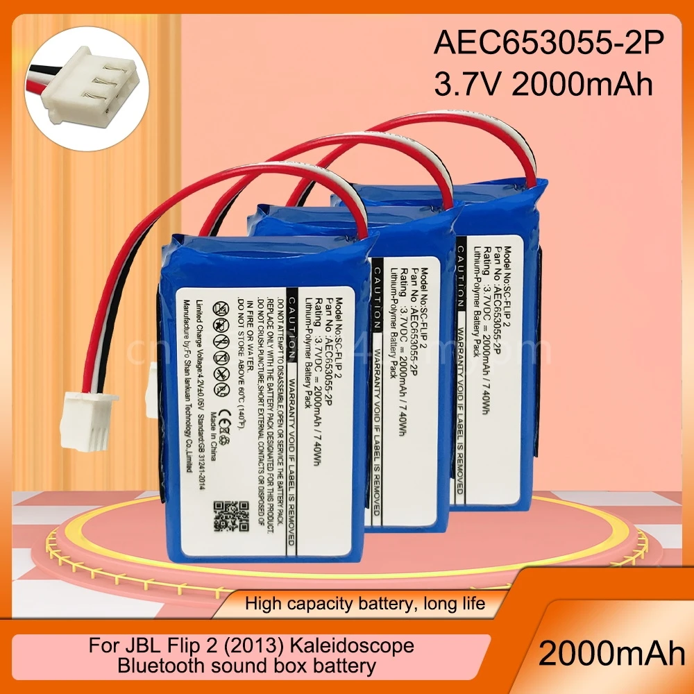 Sostituzione Della Batteria Al Litio Ricaricabile Aec653055-2P 3.7V 2000Mah Per Altoparlante Bluetooth Jbl Flip 2 Flip2 2013 Flip Ii