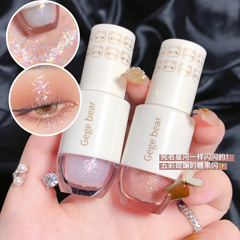 Holographic Glitter Makeup Glitter Gel Makeup Glitter Makeup Bright Shine Liquid Eye Shadow Glitter Highlighter Waterproof Pearlescent Sequins Lying Silkworm Fine Korean Cosmetic Makeup