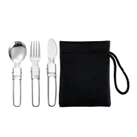 Travel Set with Mesh Bag 5pcs Stainless Steel Cutlery Spoon Fork Chopsticks Knife Set Tableware Dinnerware Portable Home Camping 3