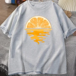 Orange Fruit Graphic T - Shirt - Casual Unisex Short Sleeve Aesthetic Vintage Streetwear - XS (GRAY)