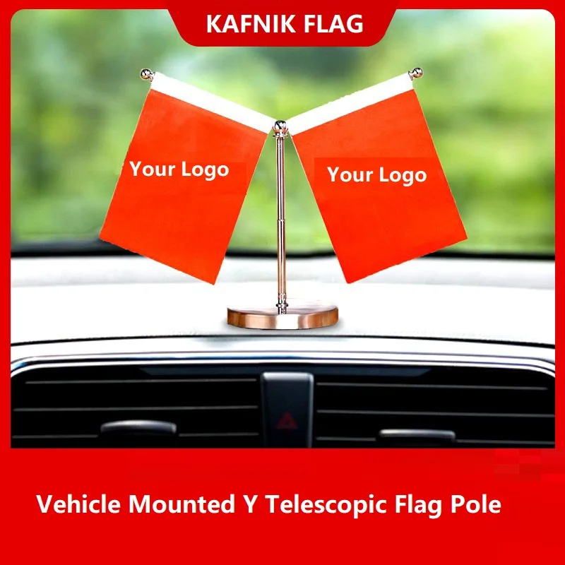 Am Fahrzeug montierter Y-förmiger, einziehbarer Pendelfuß aus Edelstahl, kleine rote Flagge, Pendel-Tischbasis, Fahnenmast, Flagge – Detail 1