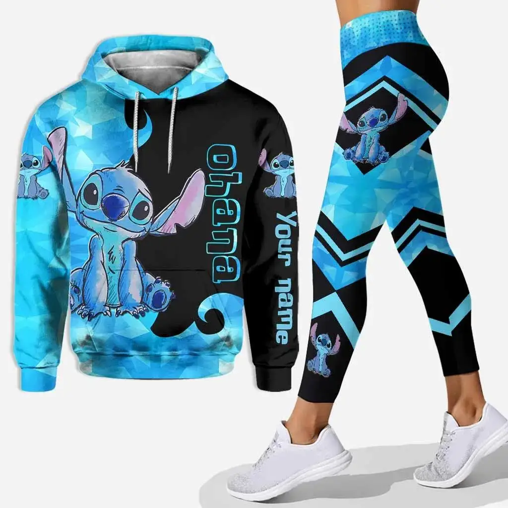 

2023 New Disney Stitch Hoodie Women's Hoodie Yoga Pants Set Disney Custom Name Yoga Hoodie Tights Fashion Sportswear