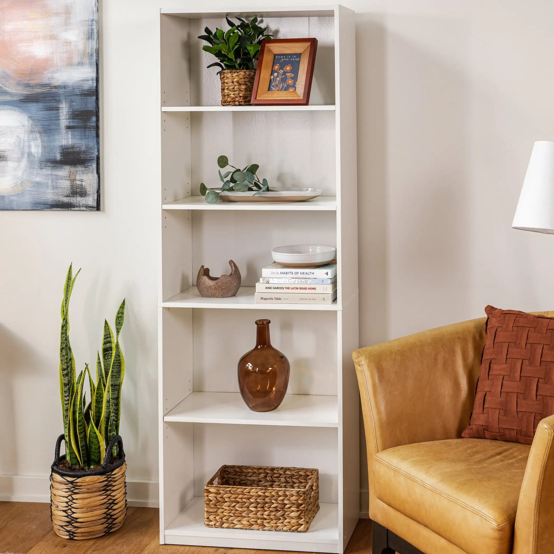 5-Shelf White Bookcase with Adjustable Shelves 3