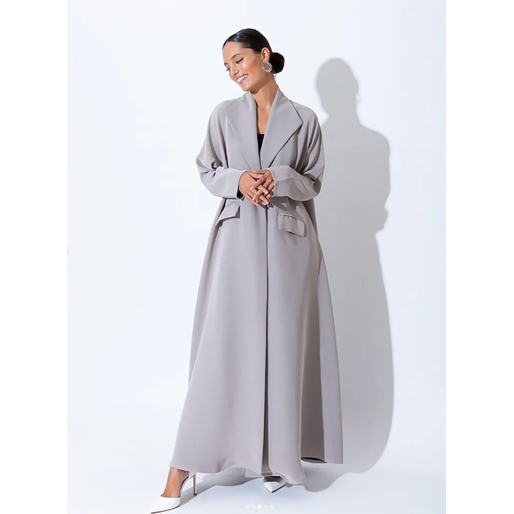 Blazer Women Solid Color Long Single Buckle Lapel Formal Prom Made Saudi Arabia Dress