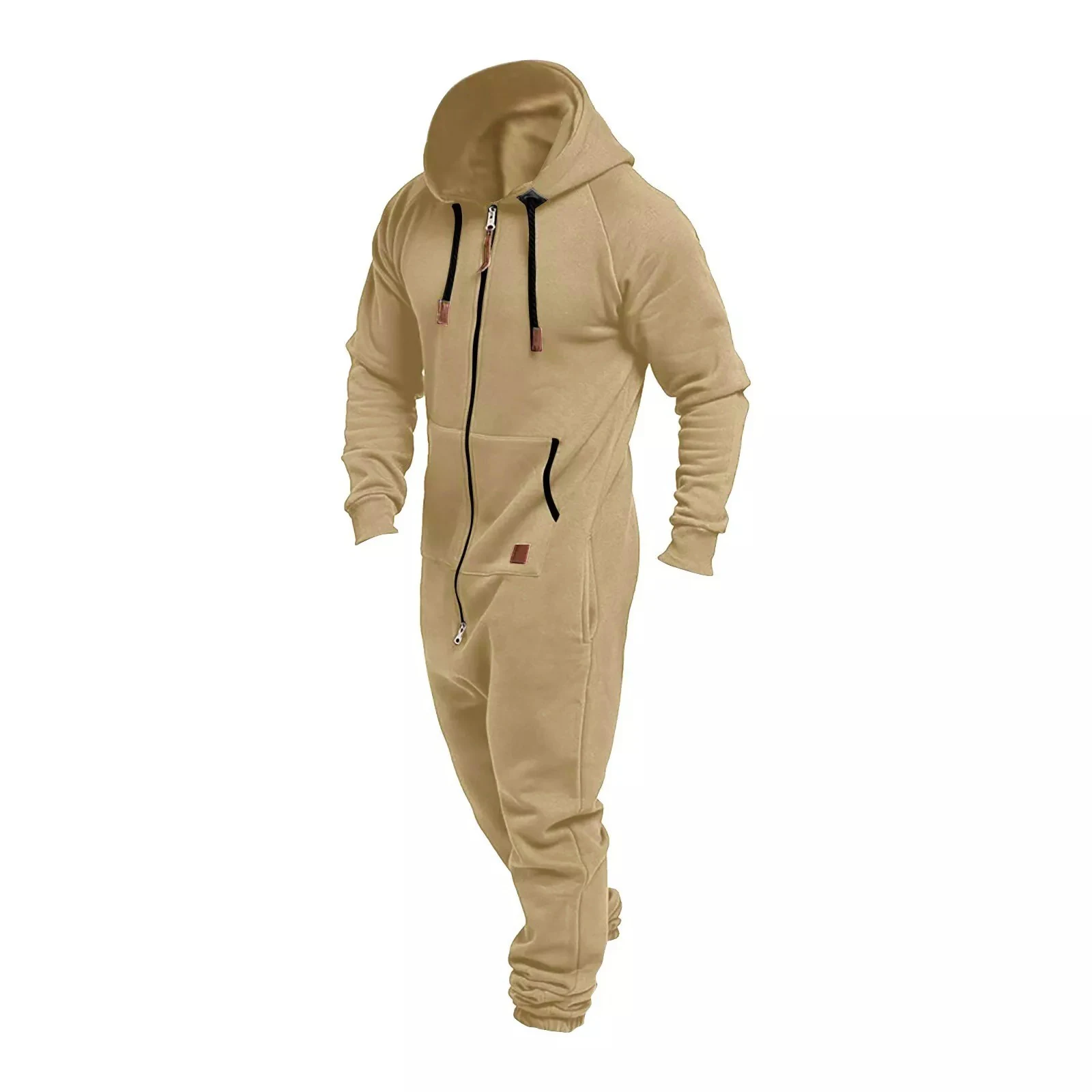 Men's Winter Hooded Jumpsuits with Pockets Warm Long Sleeve Full Zipper Up Overalls Sweatsuits with Drawstring