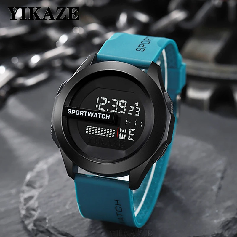 YIKAZE Men Sport LED Watches Top Brand Men Digital Clock Multi-Functional Rubber Man Fitnes Athlete Timekeeping Electronic Watch 1