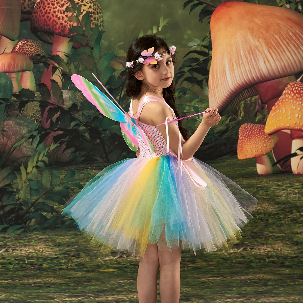 rainbow fairy dress up Sunnypetal Light Blue Fairy-Tale Puff Sleeves Sequins Knee-Length Birt –  sunnypetal main image 0