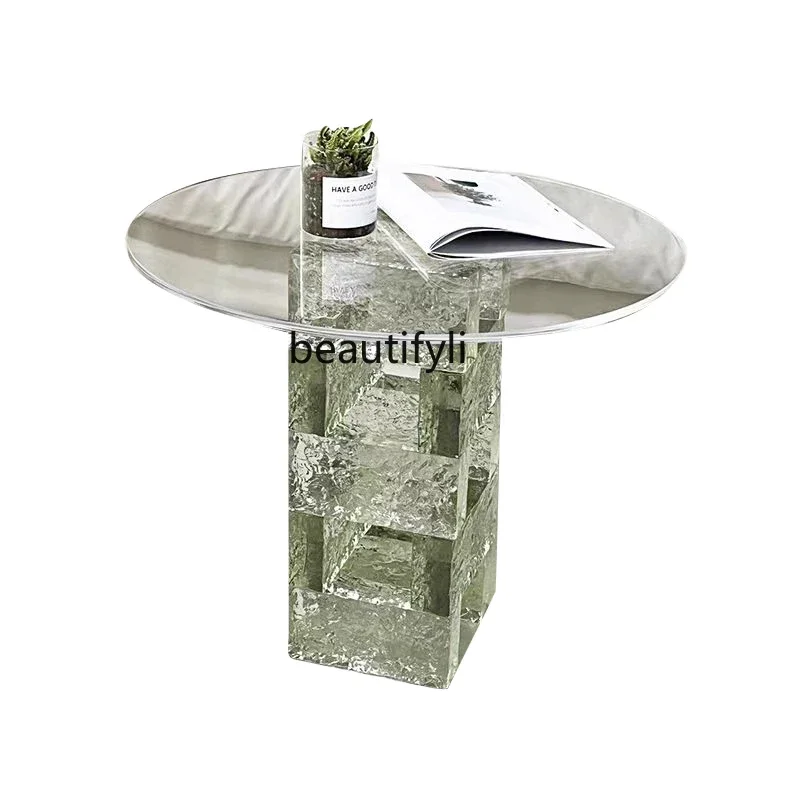 

Creative Simple Transparent Acrylic Tea Table Light Luxury round Living Room Glass Side Table Bar B & B Small Table furniture