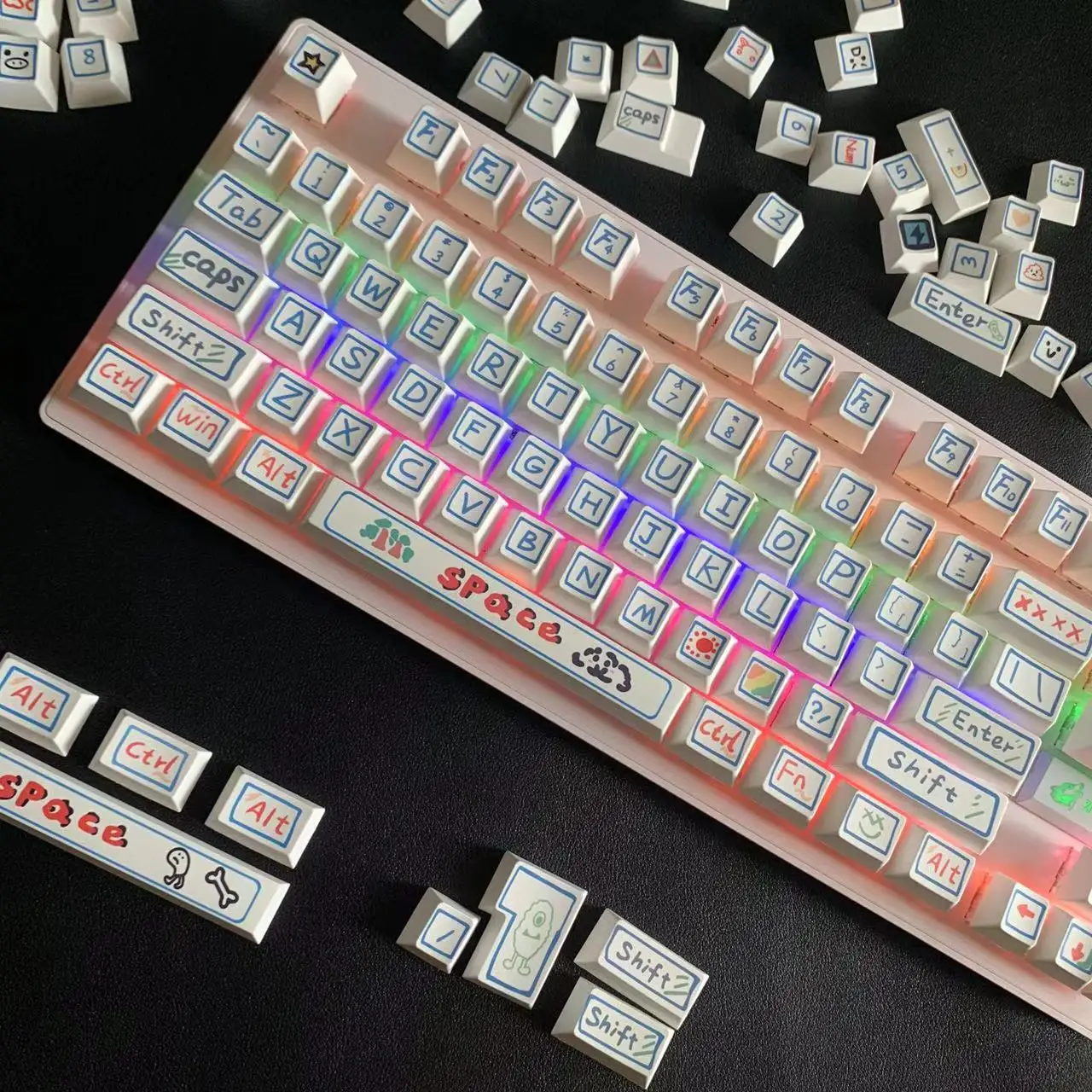 Pbt Keycaps para Teclado Mecânico Bonito Anime Key Caps Grupo Grafite Personalizado Perfil Xda Tester68 Rk61 126 Chaves - Imagem 3