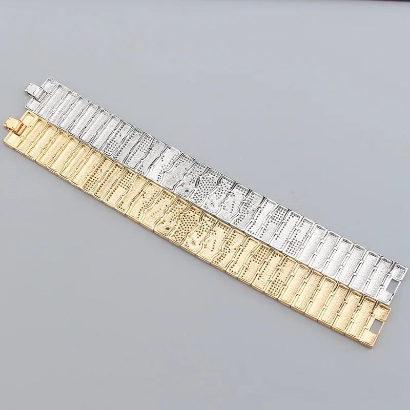 Europe America Fashion Style Wide Chain Bracelet Men Women Lady Plated Gold Settings Full Cubic Zircon Green Eyes Tiger Bangle 6