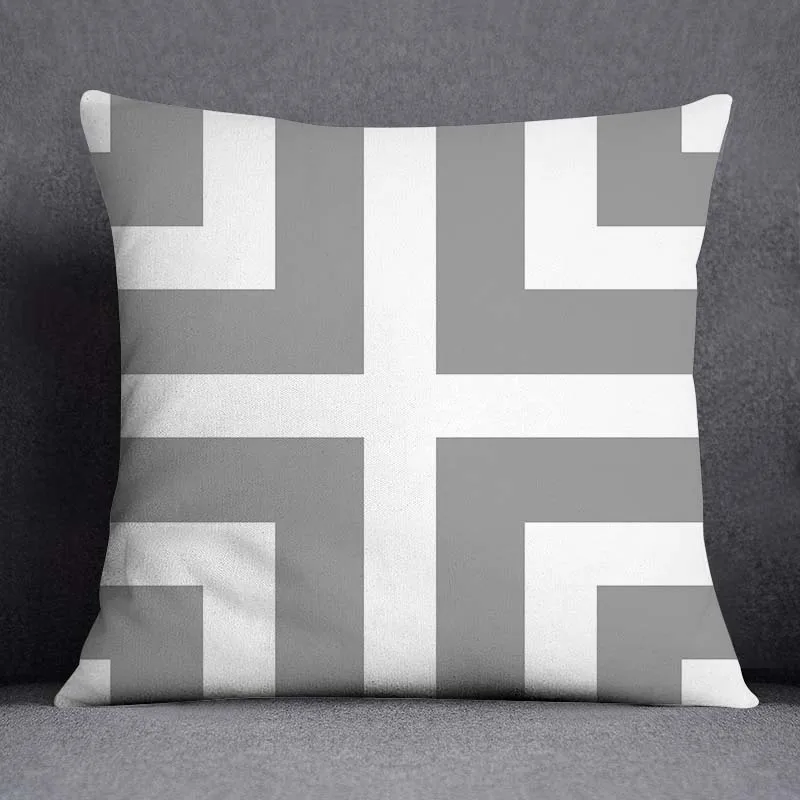 3pcs/lot 45X45CM Gray Lumbar Pillow Case Polyester Geometry Leaf Floral Stripes Plaids Print Sofa Throw Cushion Cover Home Decor