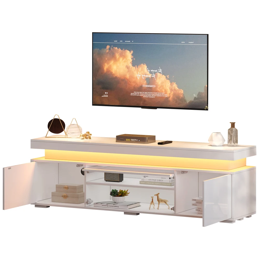150*35*43cm Freistehender TV-Ständer für das Wohnzimmer, Moderner TV-Schrank mit 3 Türen, Lowboard mit LED-Lichtleiste und Stauraum – Detail 13