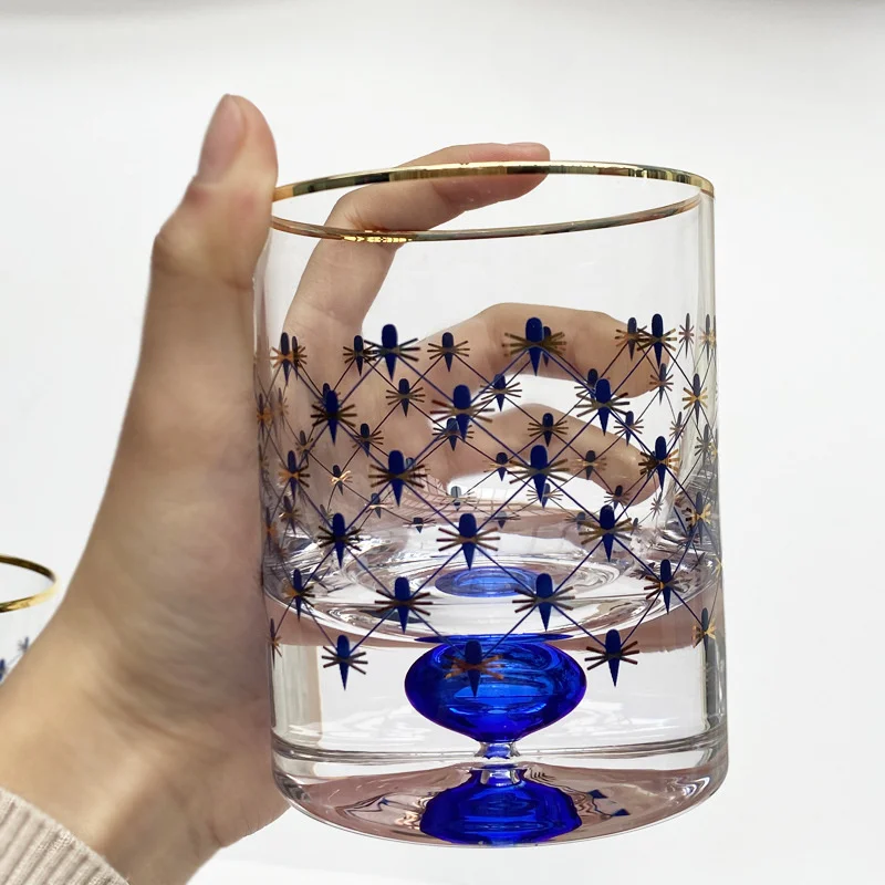 Whiskey glass Glass drinkware Russian Cobalt Blue Net Crystal Glass Red Wine Cup Whiskey Pair Cup High Juice Light Luxury Gift