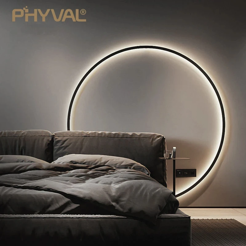 LEDNordicSolidwoodCircleWallLampNowiringLivingRoomWallLight