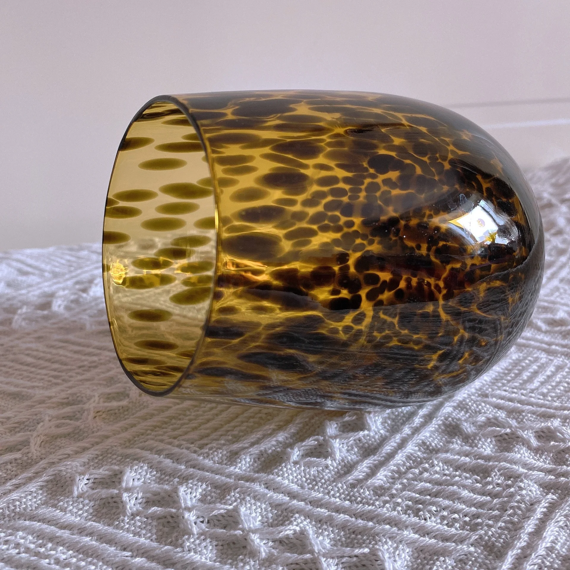 Amber Leopard Spot Crystal Glass Cup Medieval Vintage Drinkware Glassware  Handmade Egg Shape Water Teacup Wine Goblet Beer Mug