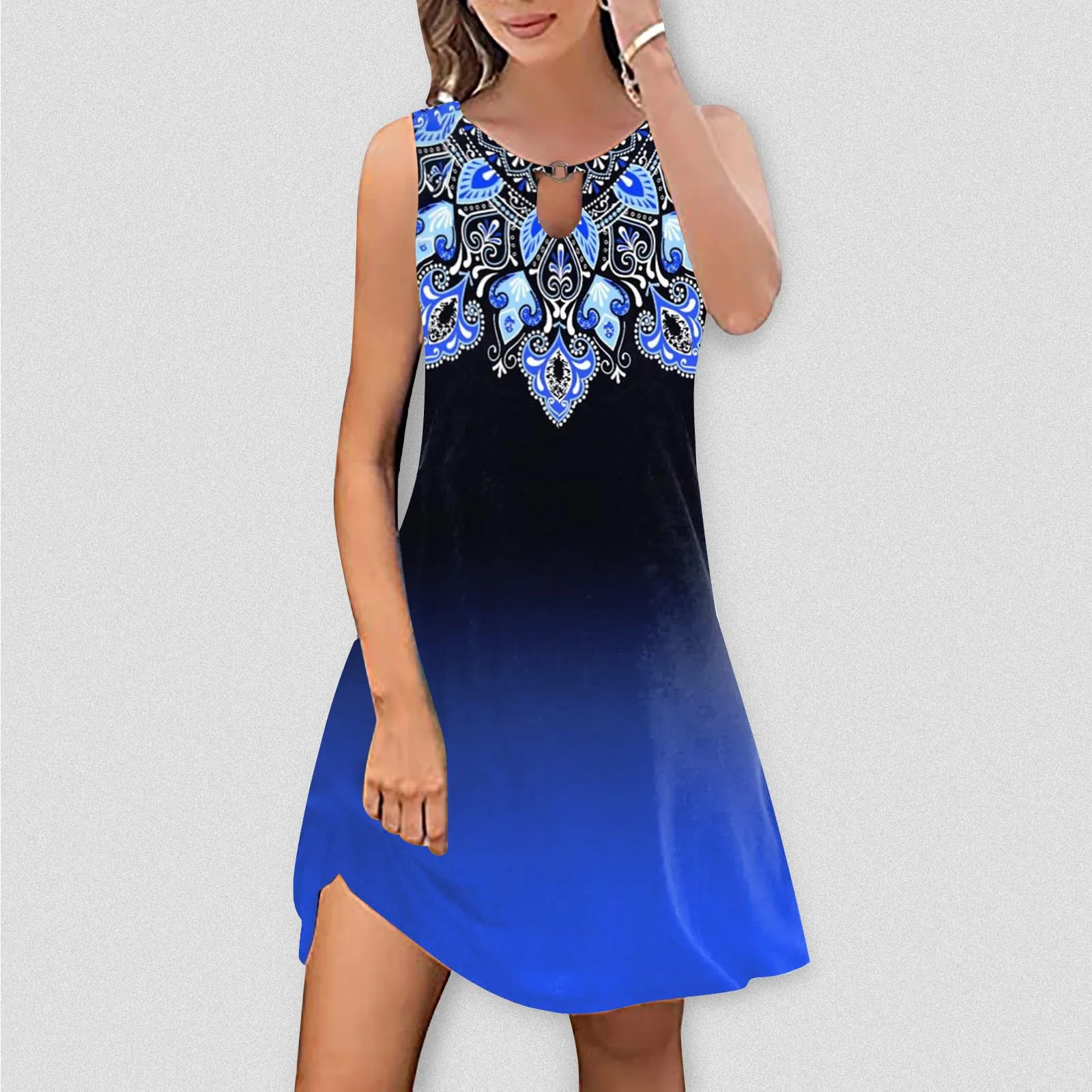 

Summer Dress Women's Printed Casual Style Sleeveless Swing Dress Robe vestidos para mujer