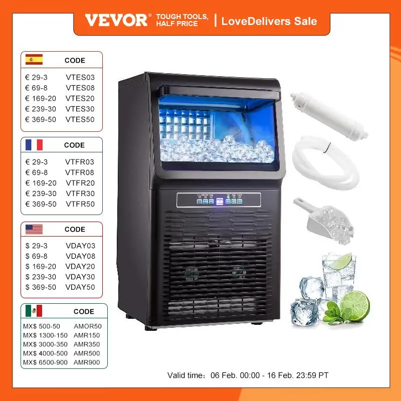 Vevor Commercial Ice Maker 30Kg/24H Controsoffitto Automatico Built-In Cube Ice Generator 350W Electric Cooler Machine Elettrodomestico