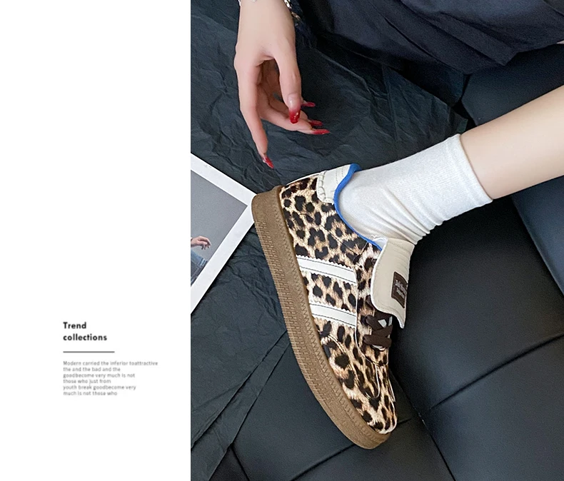 Description Picture 3 of itemFashion Leopard Sneakers Woman Comfortable Soft Skateboard Shoe Women Low Cut Leather Women's Skate Shoes zapatillas de mujer