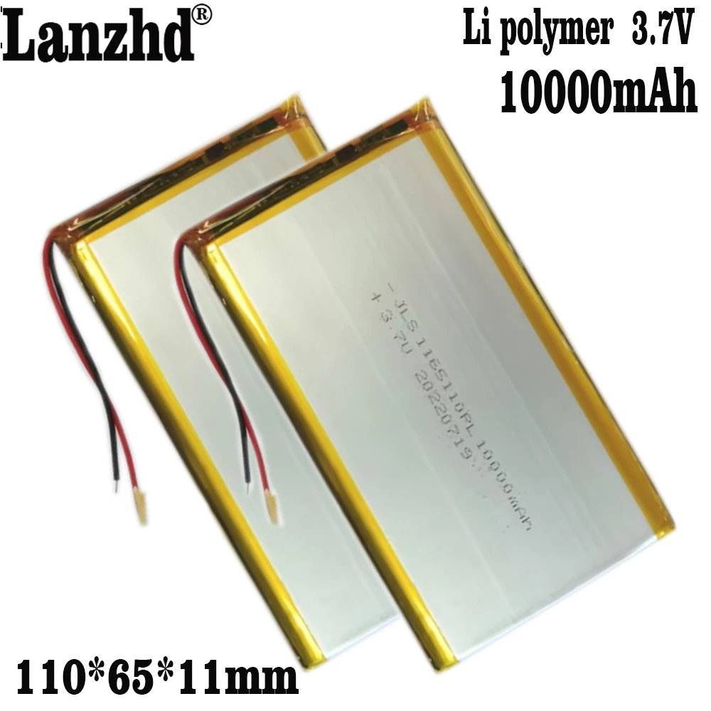 1-10PCS  Lithium Li Polymer 3.7V Battery 10000mAh 1165110 Soft package battery with BMS For Power Bank Bluetooth Speaker Tablet