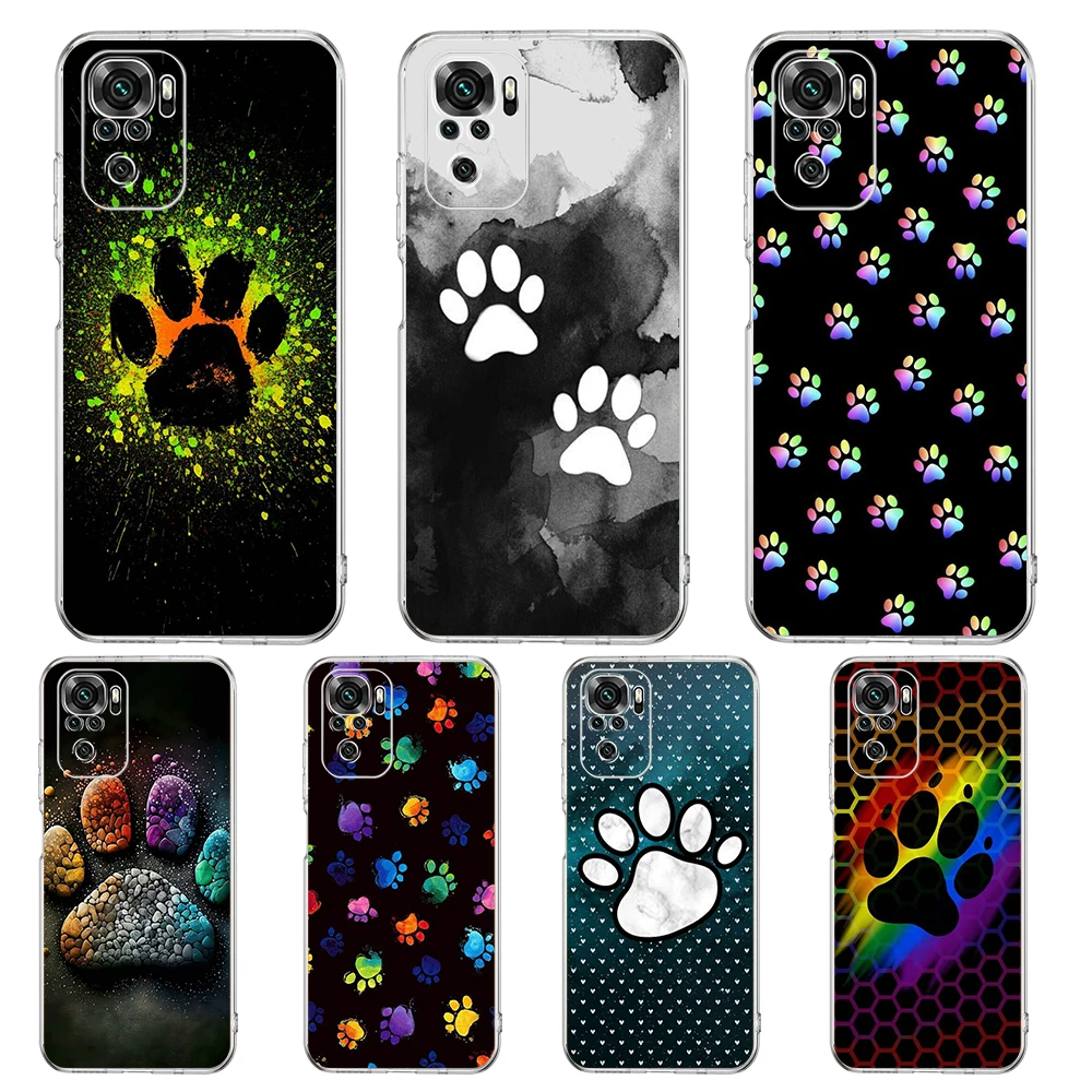 Hund Fußabdruck Pfote süße Handyhülle für Redmi 12 Note 10 11 11T 7 8 8T 9 K40 Gaming 9A 9C Pro Plus 5G transparente Shell-Taschen