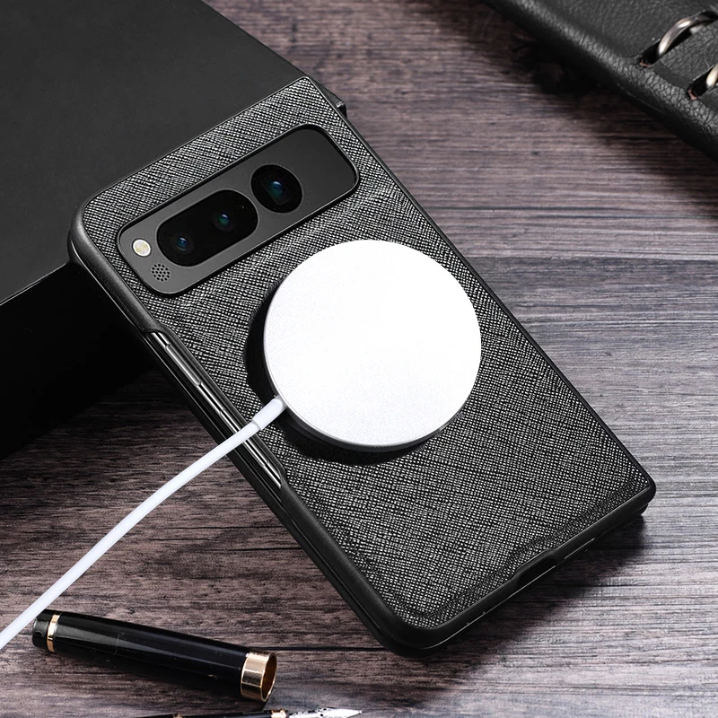 Magsafe 자기 무선 충전용 Pixel Fold용 프리미엄 PU 가죽 케이스 Google PixelFold G9FPL용 충격 방지 뒷면 커버