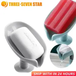 Leaf Shape Soap Tray PP Soap Box Non-slip Drain Soap Dish With Suction Cup Sponge Soap Holder Household Bathroom Accessories