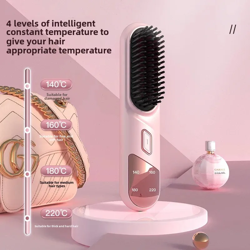 Portable USB Charging Hair Brush Wireless Straight And Curly Hair Combs Negative Ion Protection For Voluminous