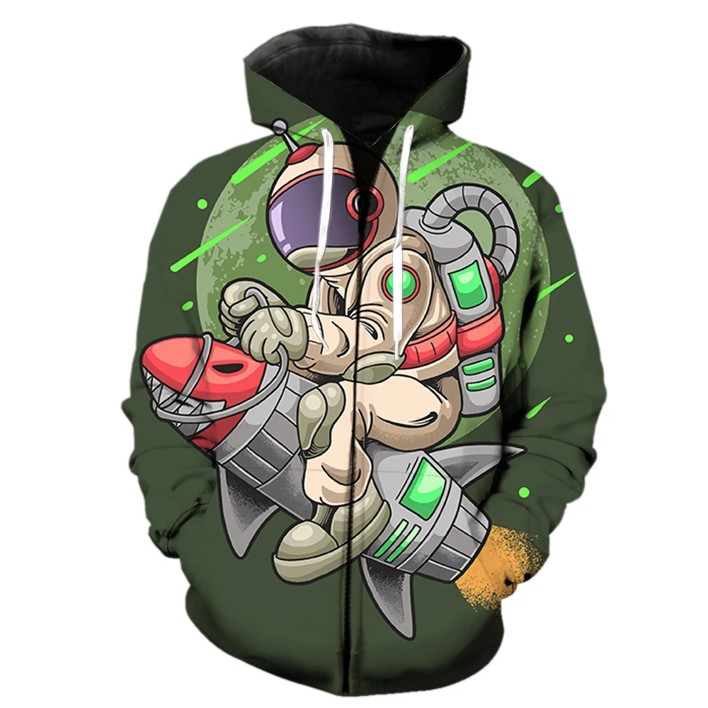 

Cartoon Astronaut Men's Zipper Hoodies 3D Print Funny Cool Fashion Teens Streetwear Spring Harajuku 2022 Hot Sale Unisex Hip Hop