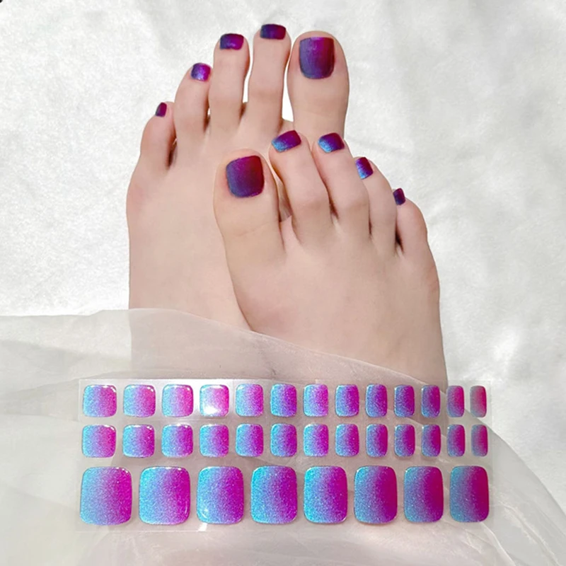 Solid Color Toe Gel Nail Strips Full Adhesive Waterproof Korean Semi Cured Foot Gel Nail Art Wraps UV Lamp Need Nails Stickers nail stickers,nail art decoration,nail decals