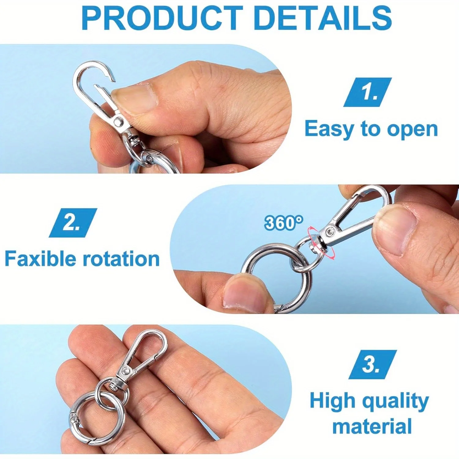 Swivel Clasp Clip Metal Swivel Snap Hooks Double Opening Key Chain Clip Key Ring 2 Sets for DIY Crafts Lanyard Making