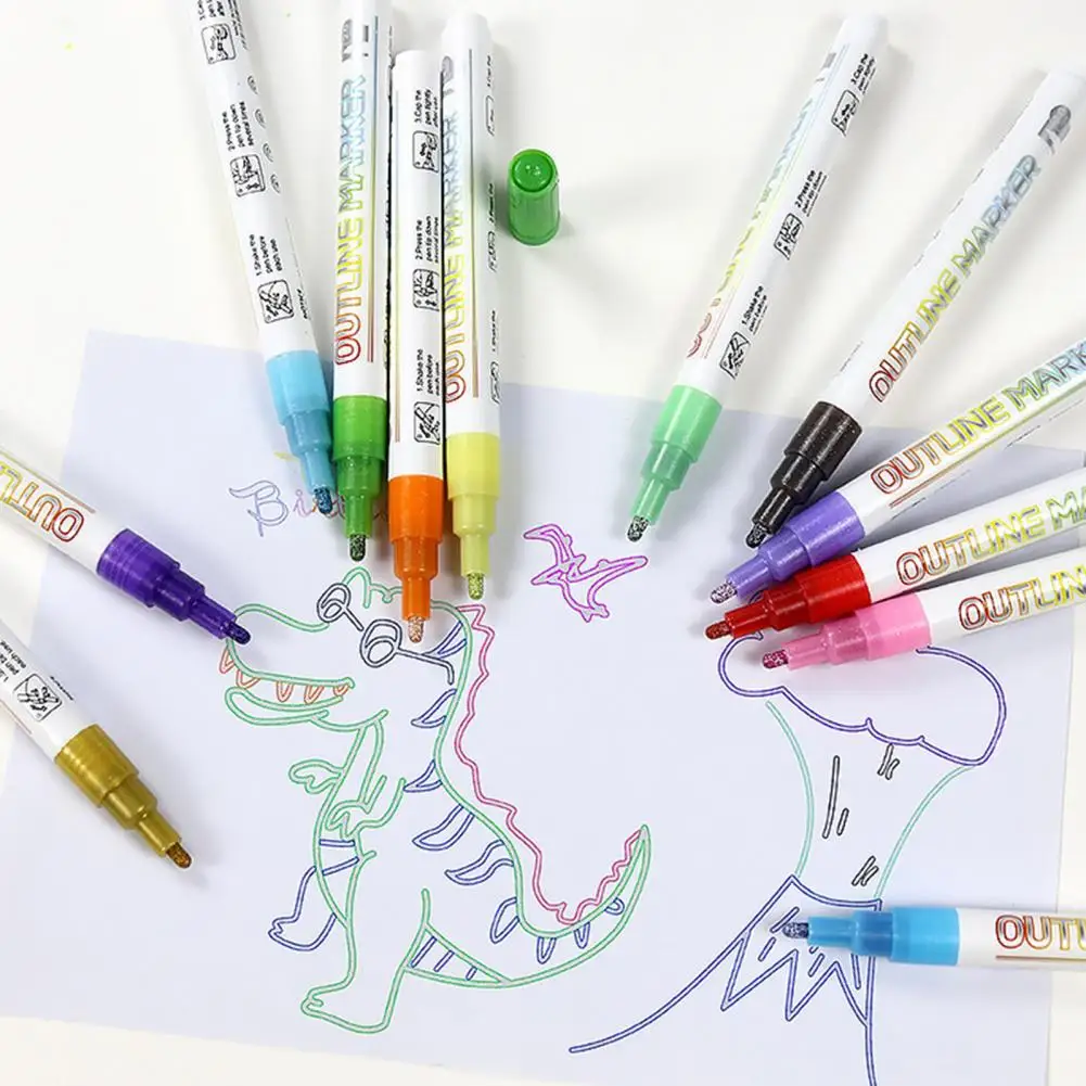 

1 Set Highlighter Pens 8/12 Colors Shiny Effect Double Line Outline Bright Color Comfortable Grip Painting DIY Christmas Card Fl