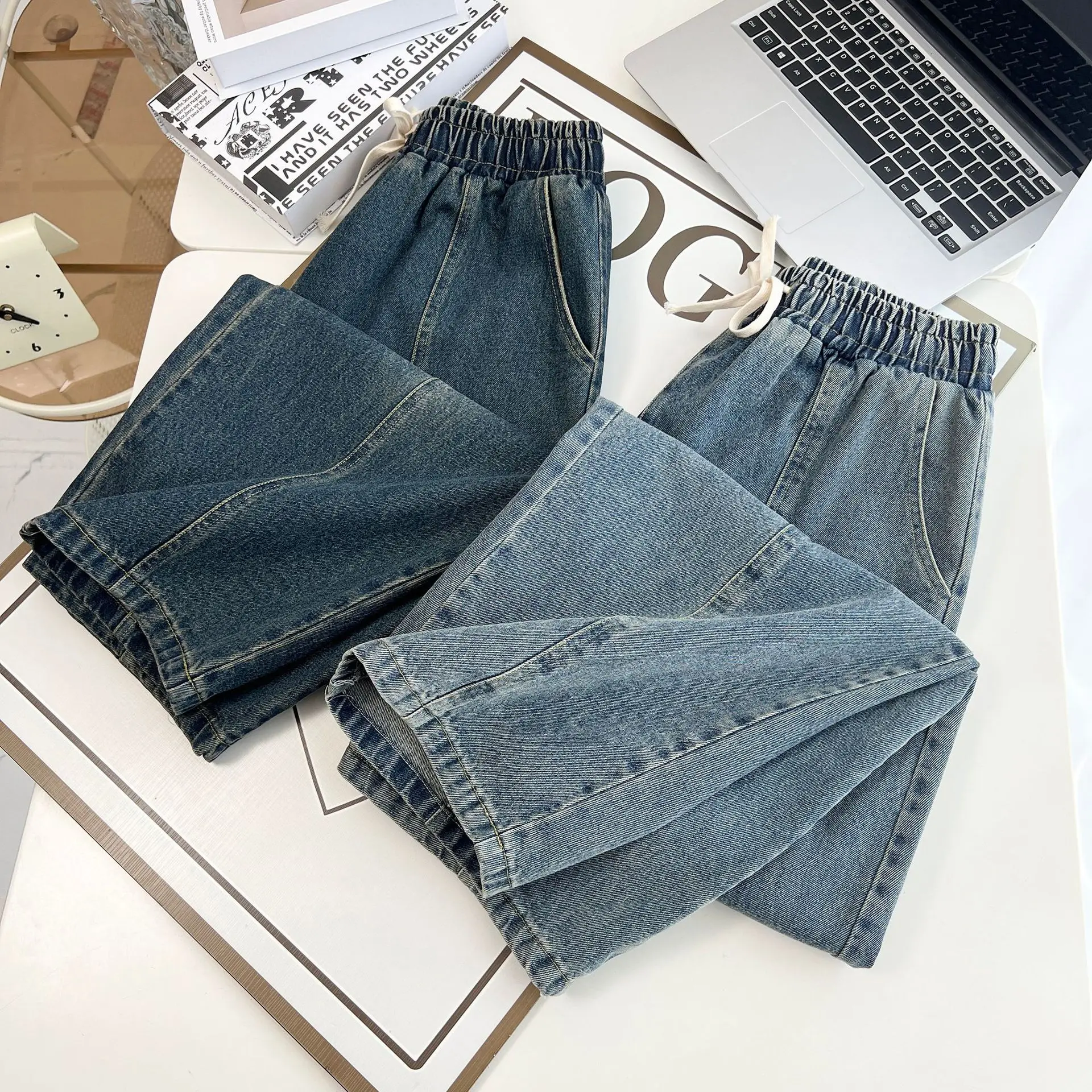 Spring 2025 Plus Size Women's Harem Jeans New Casual high-waisted Denim Curved 100KG Long Pants 8022