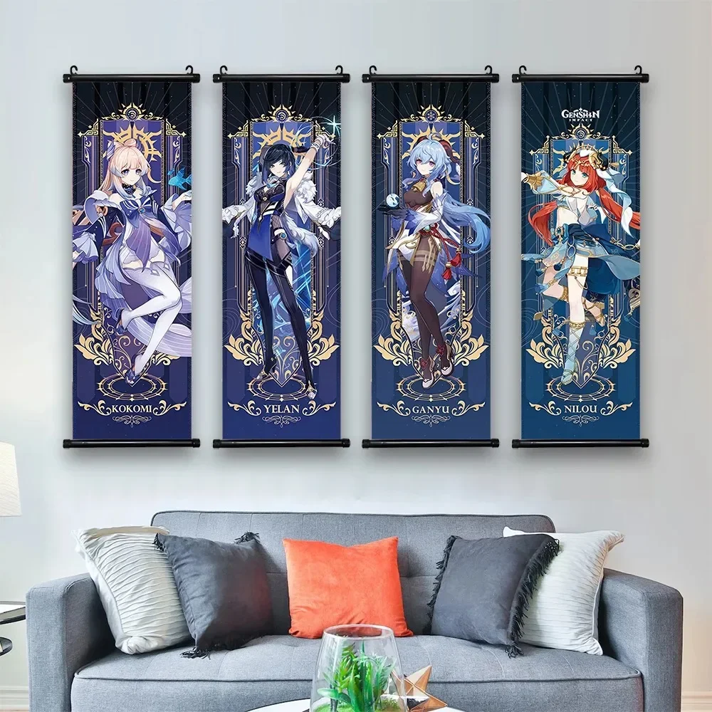 Vibrant Genshin Impact Anime Wall Art Canvas Scroll - Home Decor & Gift