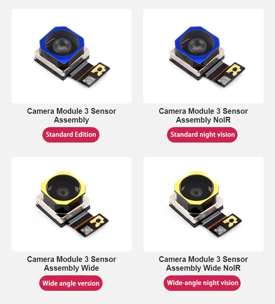라즈베리 파이 공식 오리지널 카메라 모듈 3 센서 어셈블리 IMX708 센서 11.9MP 카메라 옵션 FOV 및 야간 투시경 기능