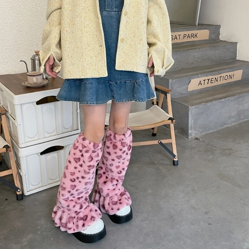 Leg Warmers Socks Leopard Grain Harajuku Winter Boot Cuffs Long Warmer Socks Leg Sock Sets Thigh Garter Fur Sock