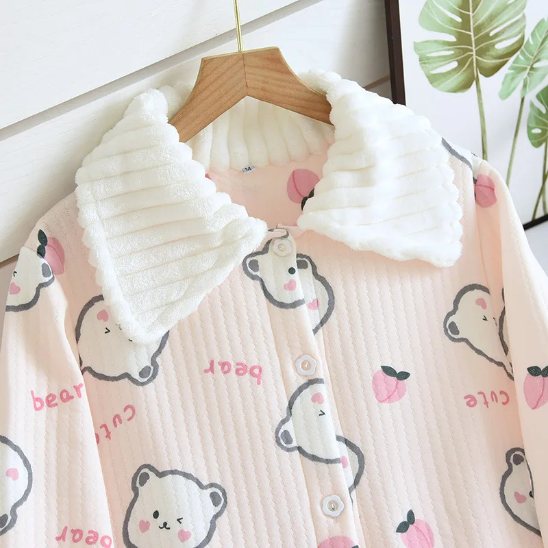 Japanese autumn and winter new ladies pajamas, pure cotton air cotton, warm home wear, elegant floral pajamas, women, pajama set