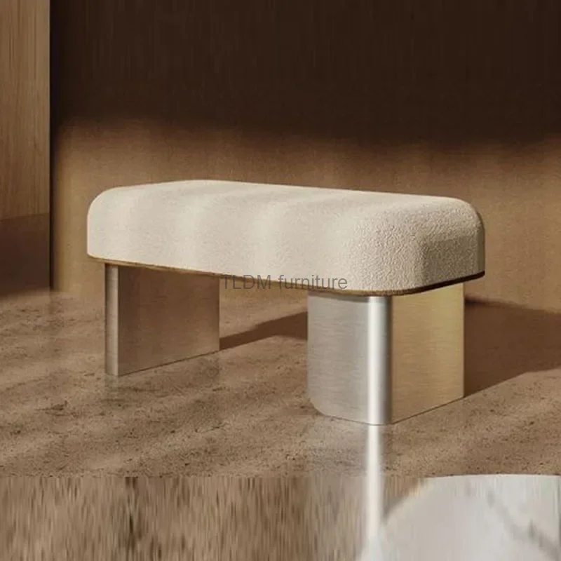 

Металлический оттоманка для прихожей в скандинавском стиле, стул для смены обуви, гранулированный бархат, роскошный креативный стул для ног для гостиной
