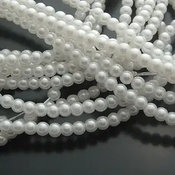 Vibrant Glass Dyeing Color Round Imitation Pearl Beads for DIY Jewelry and Accessories (White)