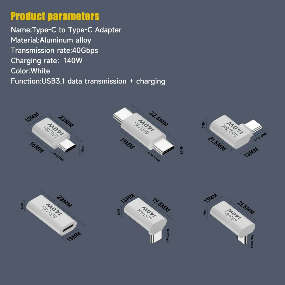 PD140W USB-C-Buchse auf Stecker-Adapter PD 3.1 Thunderbolt 3 40 Gbit/s Datenübertragung 8K bei 60 Hz Verlängerungsstecker für MacBook Pro/Air – Detail 7