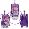 3PCS Set Rolling Backpack For Girls, Cute Cartoon Cat Sequin Design Wheeled Bags With Lunch Box And Pen Bag-Pink And Purple 3