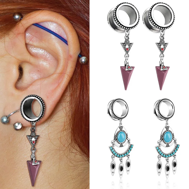

Helix Piercing Oreja Body Jewelry Stainless Steel Ear Plug Tunnels Vintage Geometric Dangle Earring Gauges 6-30Mm