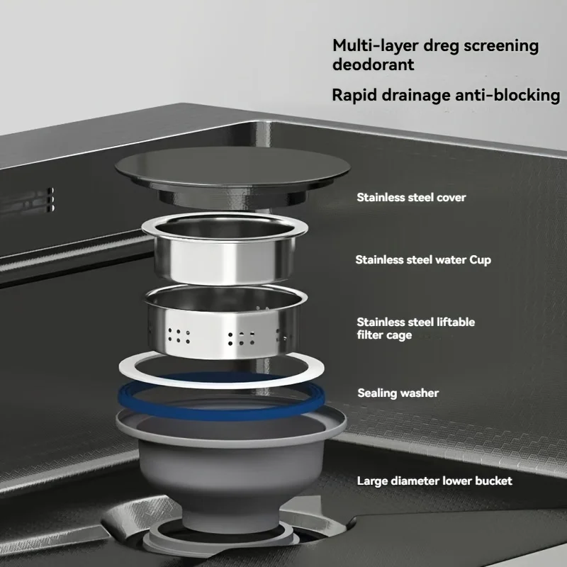Integrated Single Sink Kitchen Sink, Stainless Steel Classic Style, Nano Black Surface Treatment, Rust and Corrosion Resistance 4
