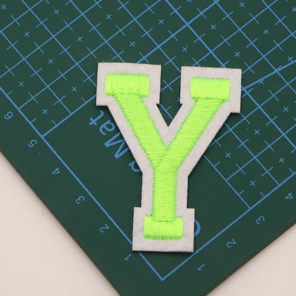 1PC Leuchtstoff Grüne Brief Alphabet Bestickte Patches Eisen auf Patches Applique Patches Diy Custom Name Abzeichen Reparatur Patcch – Detail 28
